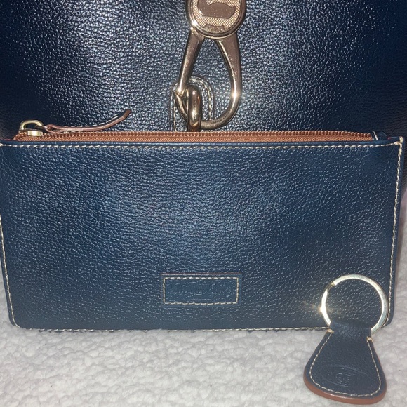 Dooney & Bourke NWOT 3 piece set Navy Blue Pebble Leather hobo Bag key fob/pouch - Picture 3 of 16